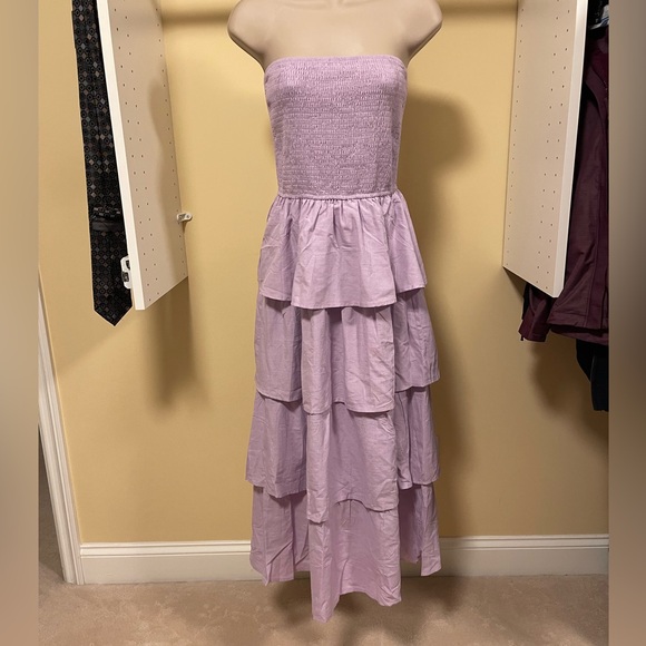 Strapless Lavender Tiered Maxi Dress - Picture 3 of 7